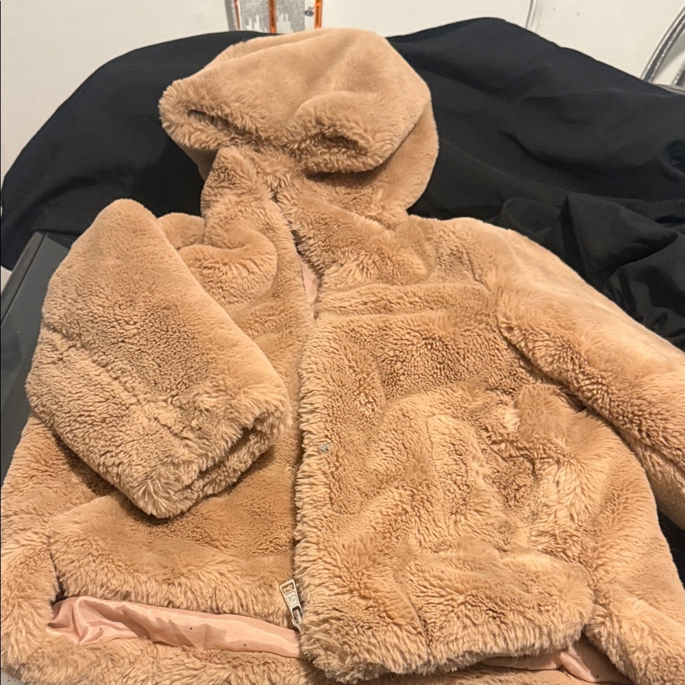 Zara Tan Fuzzy Kids Puffer Jacket